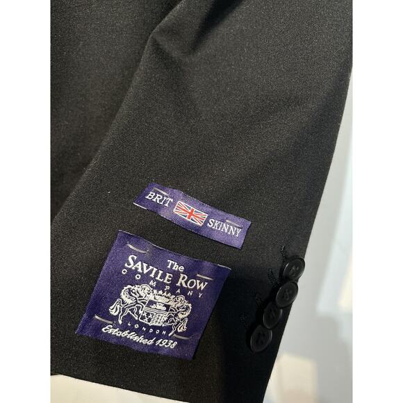 The Savile Row Fairfax Mens 42L Brit Skinny Black Notch Vent Blazer Suit Jacket - Picture 4 of 7